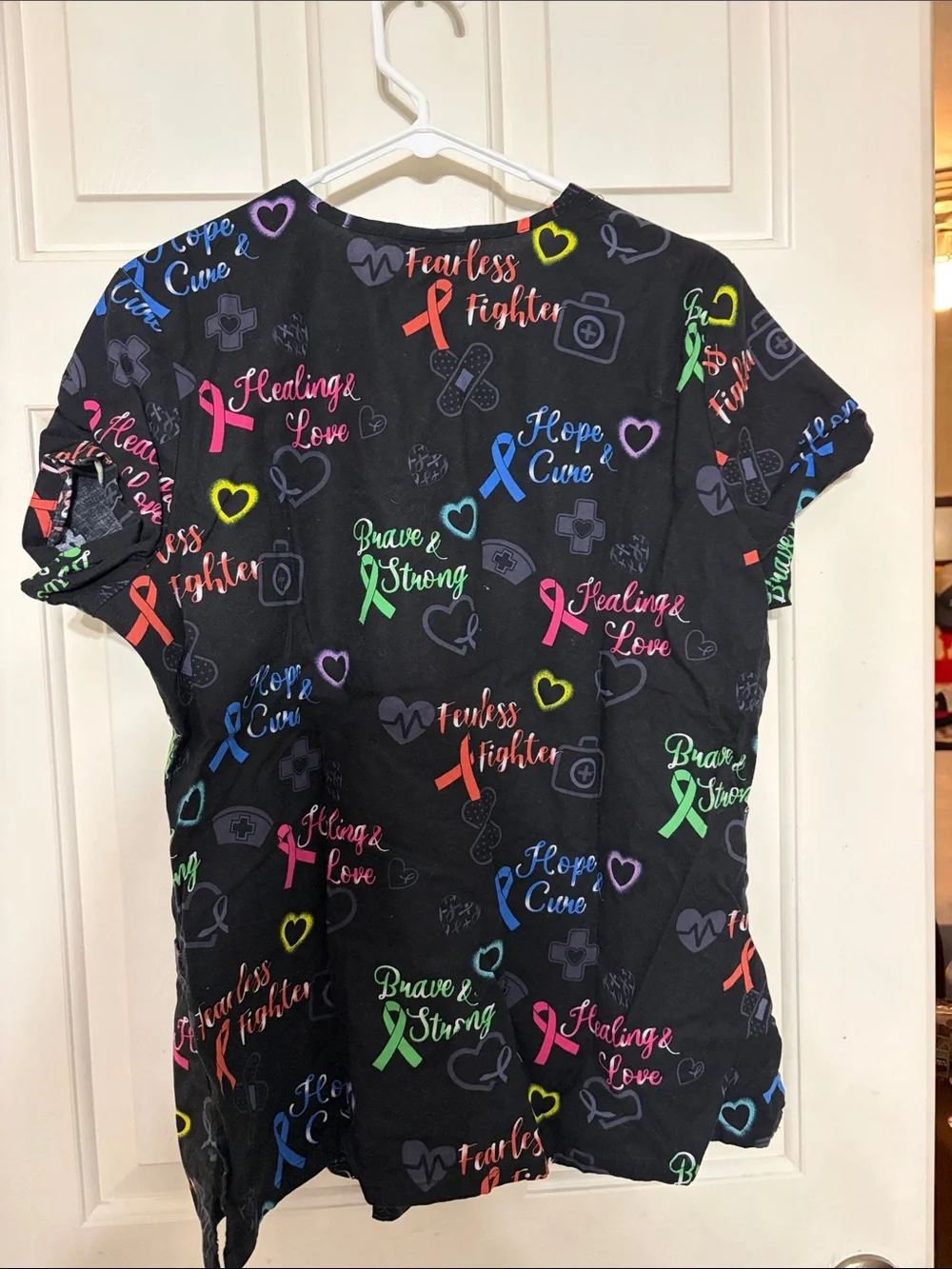 Scrubstar Black Medical Scrub Top with Multicolor Awareness Ribbons